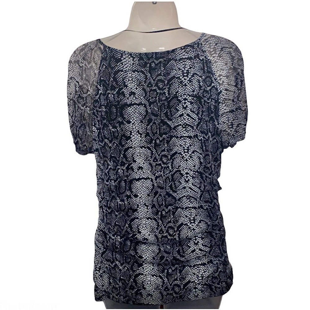 INC Snake Print Metal Keyhole Short Sleeve Top Black & Gray XL - Picture 4 of 11